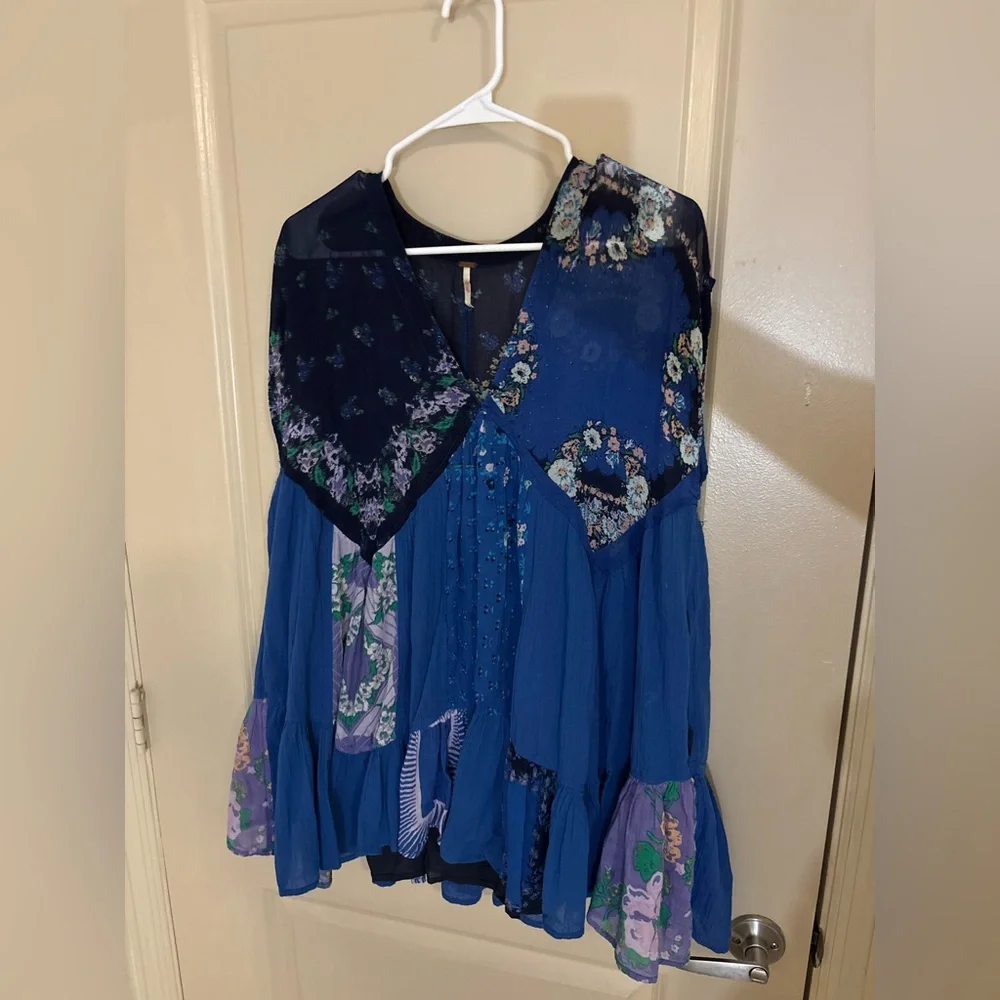 Free People Blue and Purple Floral Blouse - Picture 2 of 2